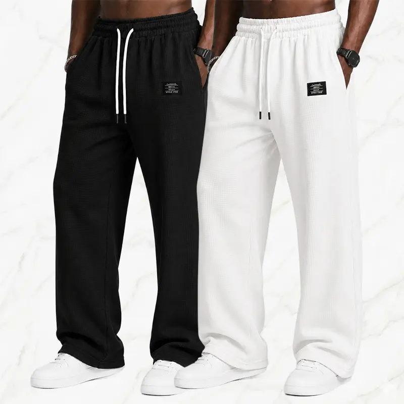 1 piece men's waffle casual long pants Loose fit. Elastic drawstring at the waist. Suitable for everyday casual wear. Street. Suitable for outdoor sports and various occasions. The best gift for a male friend