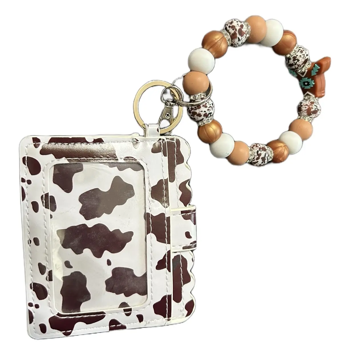 Genuine Leather Brown Cow Print Wristlet and Wallet