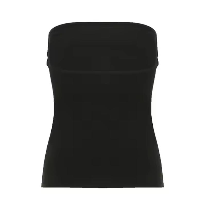 Gothic Black Tube Top Women's Strapless Cropped Tee Y2K Streetwear Summer Casual Chic Vest with Detailed Graphic Design