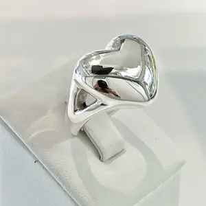 Sterling Silver 925 Puffy Heart Ring Lightweight Hollow Electroform Jewelry