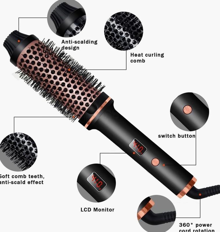 1.5 Inch Heated Round Brush with Negative Ions, 3-in-1 Curling Blowout Brush for All Hair Types