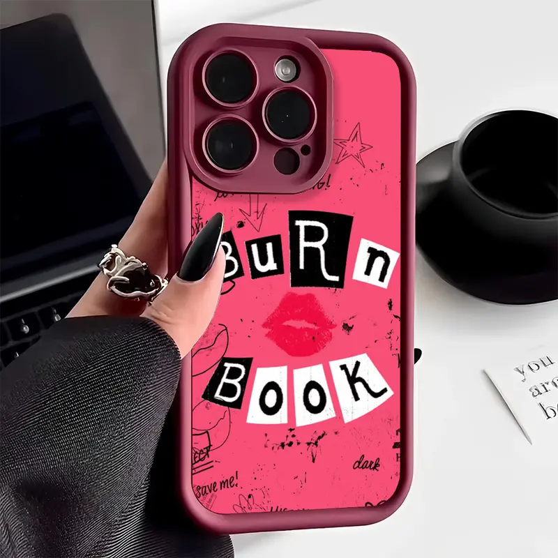 Red Lips Burn Book TPU Smartphone Casing for iPhone 17 Pro Max,16,16e,15,14 Plus,13,12 Mini,11,Air,X,XS - Straight Edge, Drop-Resistant, Rugged, Durable Silicone Cover Shell for Handheld Devices, 2D Printing, Valentine's Day Gift