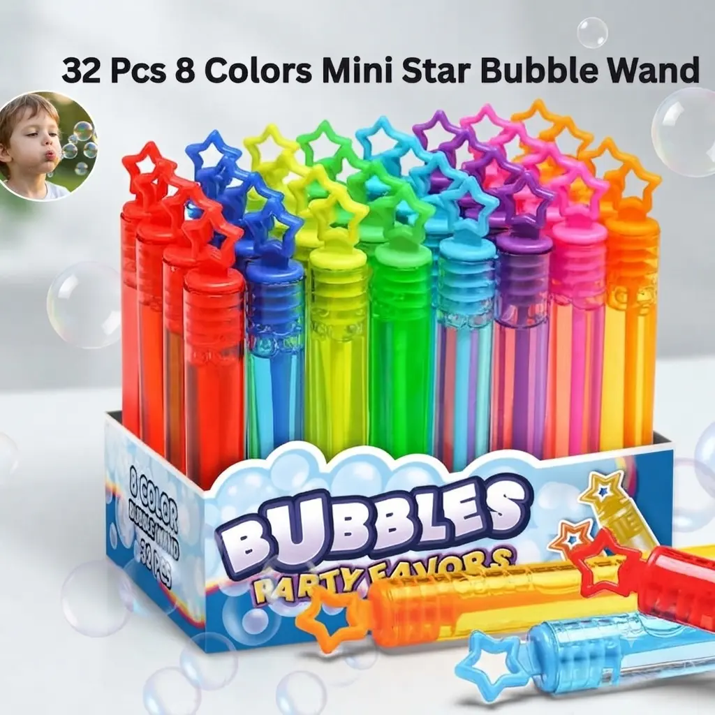 32 PCS Neon Mini Bubble Wands Bulk Set - Kids' Outdoor Bubble Toys, Party Favors, Goodie Bag Stuffers for 3 Years and Up, Classroom Event, Any Occasion Bubbles For Toddlers Bubble Sticks