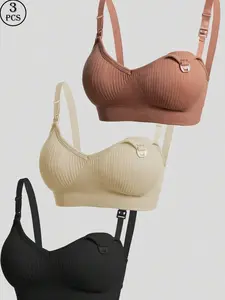3pcs/Set Seamless Maternity Nursing Bras with Front Buckle Closure Comfortable Wireless Lingerie for Pregnant Women Multicolor Adjustable Straps
