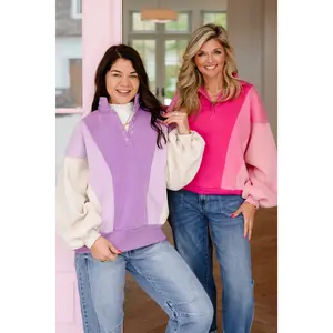 Color Block Long Sleeve Half Button Up Sweatshirt