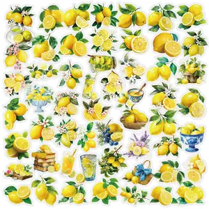 56 New Lemon-themed Transparent PET Graffiti Stickers Suitable for Luggage, Phone Cases, Cellphone, Laptops, Helmets, Skateboards, Waterproof Decorative DIY Creative Stickers