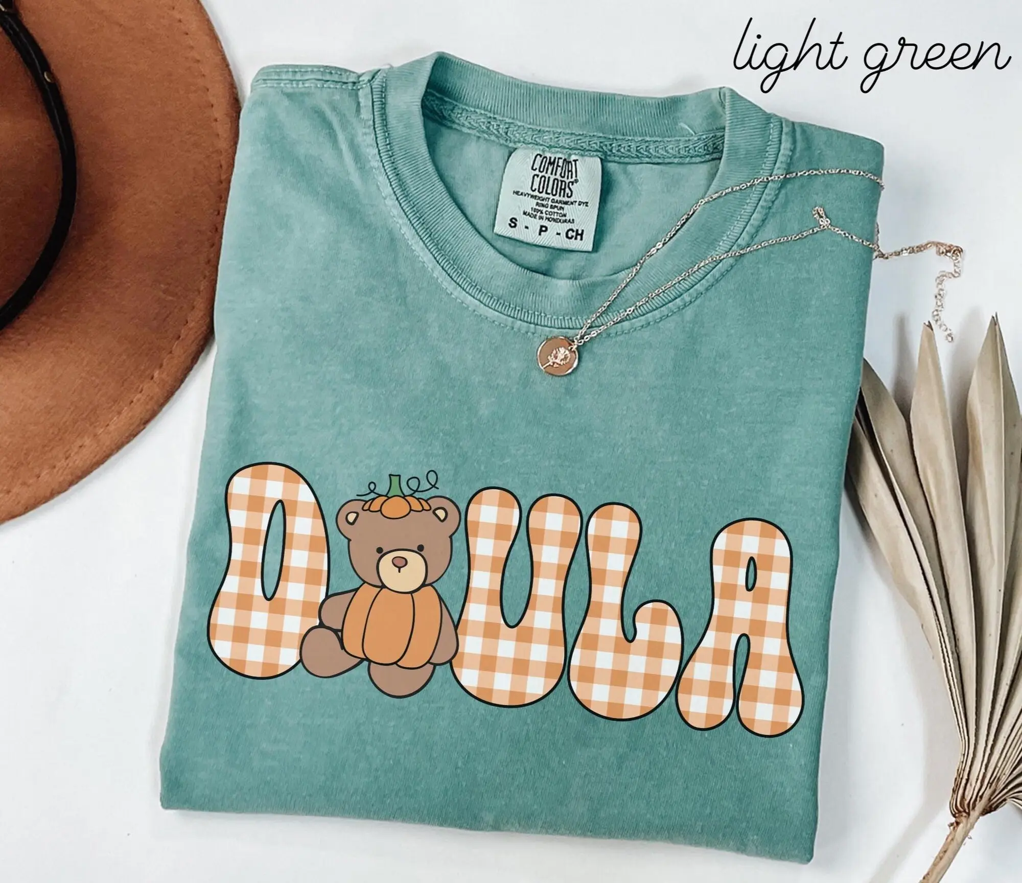 Doula Fall Comfort Colors Shirt, Birth Doula Gingham Bear Work Tees, Postpartum Doula Gifts, Labor Delivery Unit, Halloween Thanksgiving