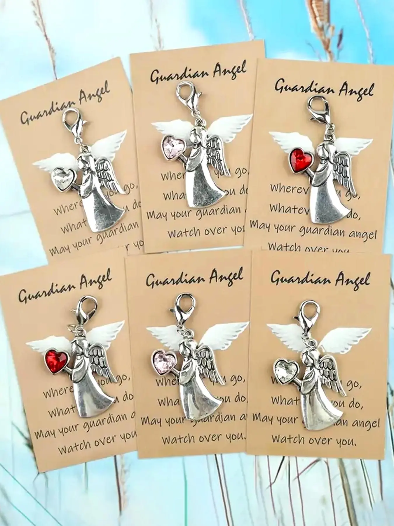 3pcs/6pcs Cute and Charming Angel Love Keychains, Alloy Keychain Set, Lucky Travel Angel Mini Keyrings with Travel Card Greeting Cards, Dreamy Theme Decorative Pendants, Guardian Angel