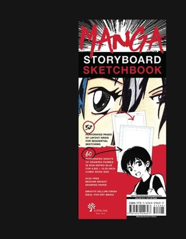 Hardcover Manga Storyboard Sketchbook - Union Square & Co, Storyboard Layout Grids, Acid-Free Medium-Weight Drawing Paper, 112 Perforated Pages, 11" H x 8.6" L x 0.7" W, 1.95 lbs