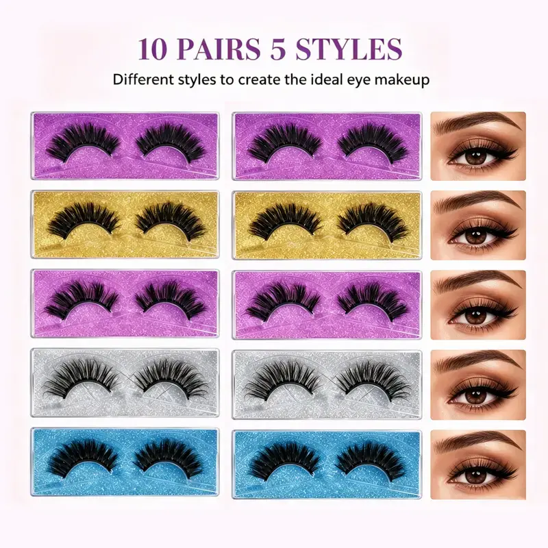 False Eyelashes 5 Pack Lahes, Wholesale 3D Fake Mink lashes, Fuffy Natural Volume eye Lashes, individual package Faux Mink EyeLashes