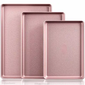 Diamond-Texture Baking Sheet Pan Set, Non-Stick Cookie Sheets, Teflon-Free Heavy Duty Bakeware - 3 Sizes, Baker, Pink Kitchenware CookingAUrbanNook2CCSummitSway27