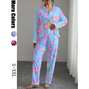 Women's leopard print pajamas set, autumn and winter pajamas, long sleeved shirt collar top and elastic pants, soft elastic fabricRAIMENTRY