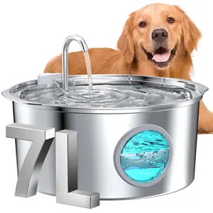 Stainless Steel Pet Fountain, Automatic Water Bowl, 7L Capacity, Automatic Circulation Filter, Quiet Pump, Suitable for Cats & Dogs, No USB Plug Included