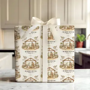 Christian Wrapping Paper, Christmas Gift Wrap, Nativity Scene Paper Roll, Jesus Holiday Present Papers