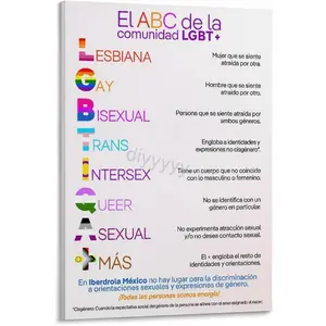 The ABC's of LGBTQIA+ Meaning Gay Pride Poster 5 Canvas Wall Art Poster for Bedroom Living Room Decor 08x12inch(20x30cm) Frame-style