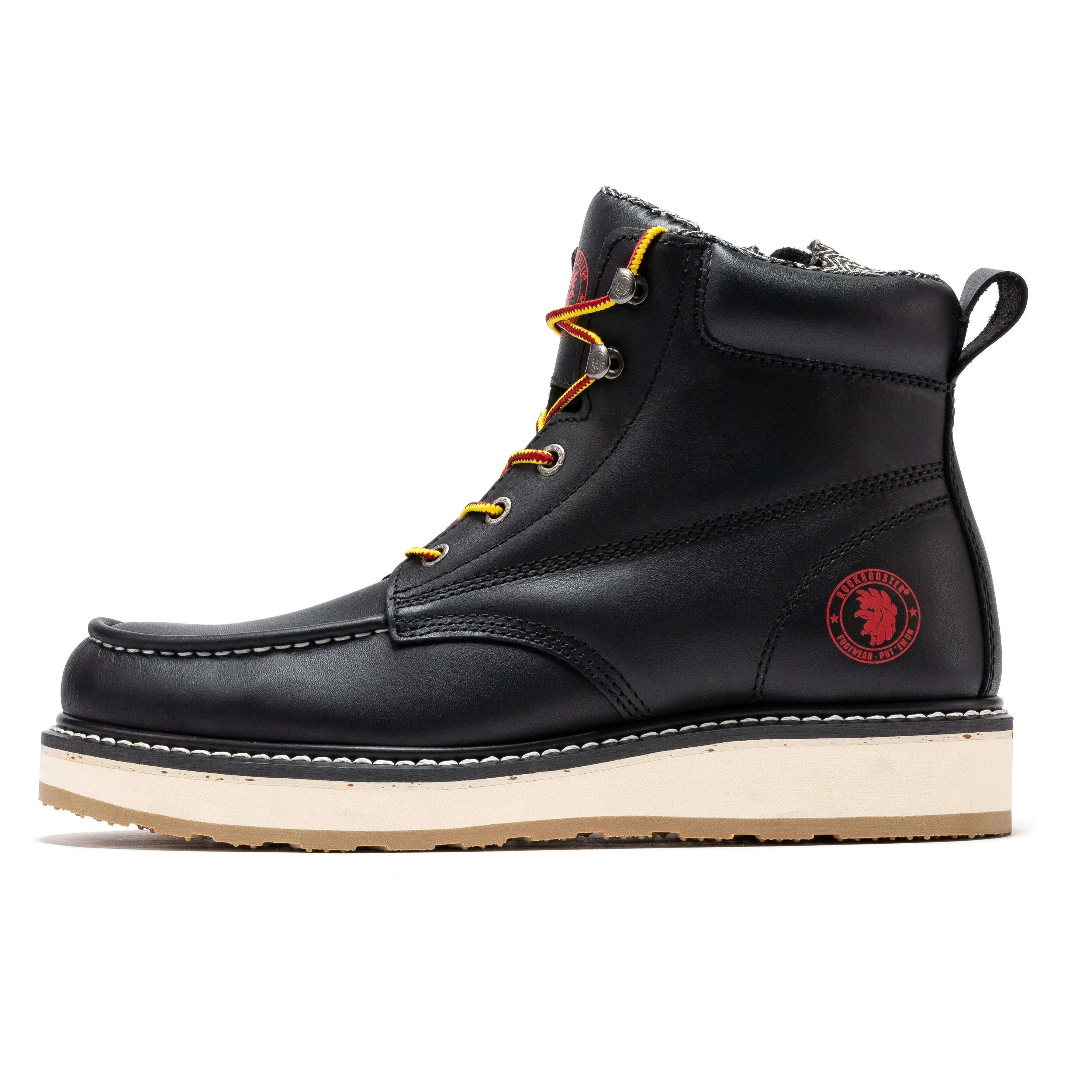 ROCKROOSTER Magnolia 6" Side-Zipper Wedge Boots for Men, Lightweight Soft Moc Toe Motorcycle Boots SAP310  Stylish Comfortable Durable Motorbike Footwear