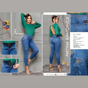 Celeste Bordado 2372 Anatomical Waistband Jeans with 5 Buttons 3 Brooch Lines No Pocket Anatomical Waist