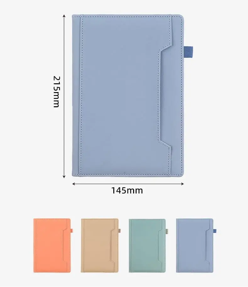 Personalized A5 (5.7x8.3 Inches) Lined Leather-Like Journal - Unisex Hardcover Executive Notebook with Pen Holder, Card Pocket, 4 Solid Colors, Durable Customized Gift for Anniversaries, Business