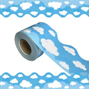 69Ft Straight Rolled Bulletin Board Border Trim with Blue Sky Cloud Pattern, Decorative Border Strips for School Classroom Office Door Decoration