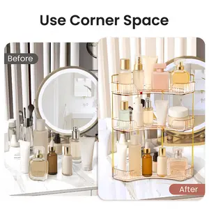 Corner bathroom storage rack, perfume tray for bathroom countertops and vanity organizer, cosmetic storage box, corner storage and organizer rack suitable for bathrooms, kitchens and vanities