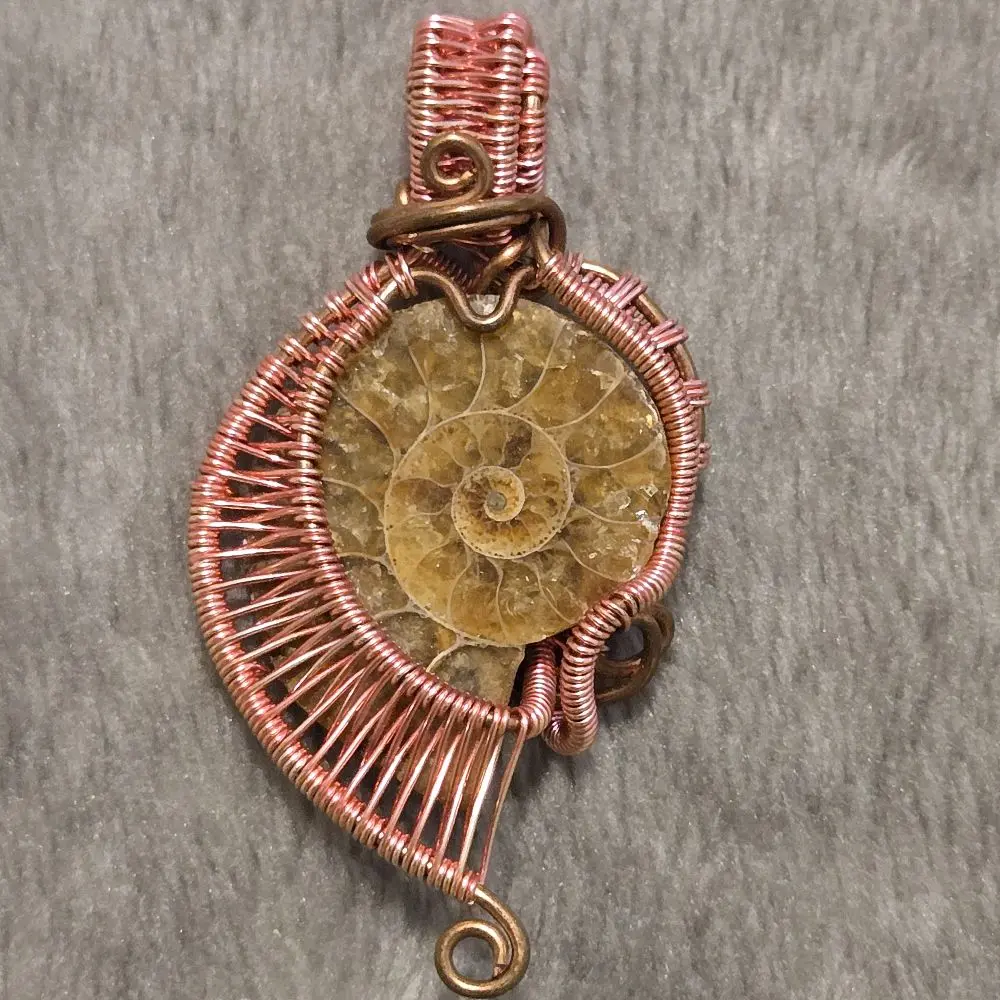 Handmade Wire Wrapped Ammonite Fossil Pendant