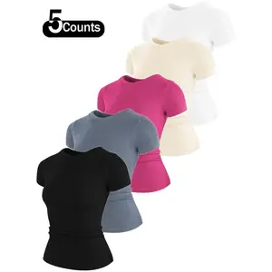 Women's solid color raglan sleeve sports T-shirt, casual and comfortable breathable short sleeved T-shirt, suitable for gym exercise and running, all season women's sportswearRAIMENTRY