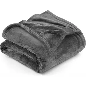 Fleece Blanket Queen Size Grey 300GSM Luxury Bed Blanket Anti-Static Fuzzy Soft Blanket Microfiber (90x90 Inches)