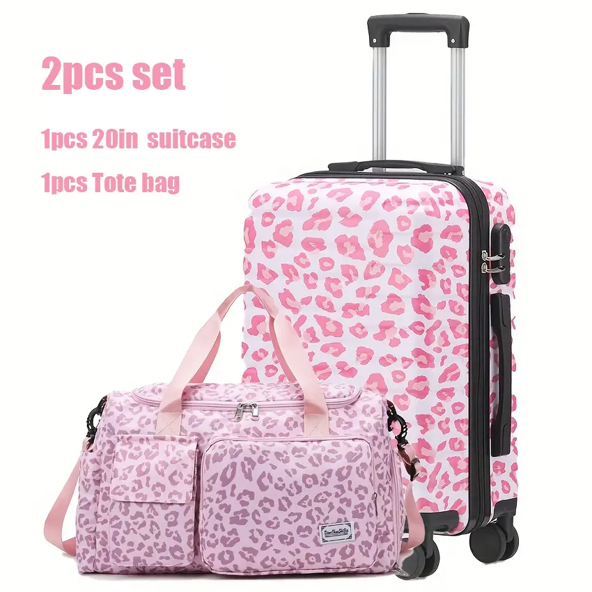 20in Travel Lightweight Suitcase Set ,New leopard print luggage Carry On Luggage+Handbag Smart Suitcase with Anti Slip Wheels , Perfect for Men and Women 2 Piece Set ,Tote bag, luggage bag
