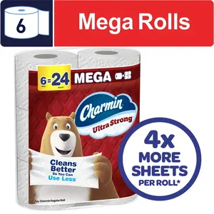 Charmin Ultra Strong Toilet Paper 6 Mega Rolls 220 Sheets Per Roll Clog Free Septic Safe 2 Ply Unscented White
