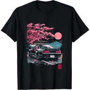 Japanese Cherry Blossom 240sx Drift Car T-Shirt for Men Featuring Artistic S13 Design