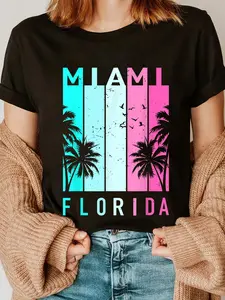 100% Cotton Retro Miami Florida Beach Souvenir T-Shirt Men Women T-Shirt