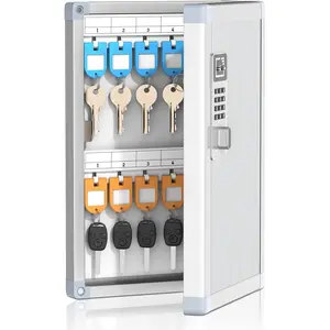 24 Slots Wall Mount Combination Key Lock Box Key Storage Box with Key Hooks & Tags & Lables 8.45" x 2.55" x 13" Silver-Code Lock for 24 Keys