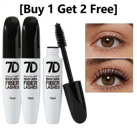 3-Pack 7D Silk Fiber Beauty Mascara for Adults, Cosmetic with 24h Stay-Put, Beginner-Friendly, Waterproof, Clump-Free Black Mascara with Curling & Curl+Volume Effect, Perfect Gift