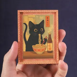 1PC Cute Cat Kitty Eating Noodles Refrigerator Magnet, Fun Animal Fridge Magnet, Home Decor, Perfect Holiday Gift, Adorable Kitchen Accessory