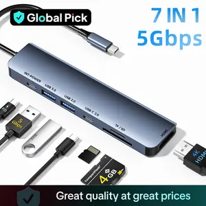 5Gbps USB 3.0 Hub,7 Port USB A/USB C Splitter, 4K HDMI Adapter with TF/SD Card Reader, for PC,Laptop,Switch, PS5, Multi-Port Splitter