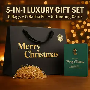 5PCS Christmas Tote Gift Bags, Holiday Bags, Party Favor Bags, Portable、Foldable and Reusable, For Presents, Party, Birthday Box, Gift Packging, Family or Business