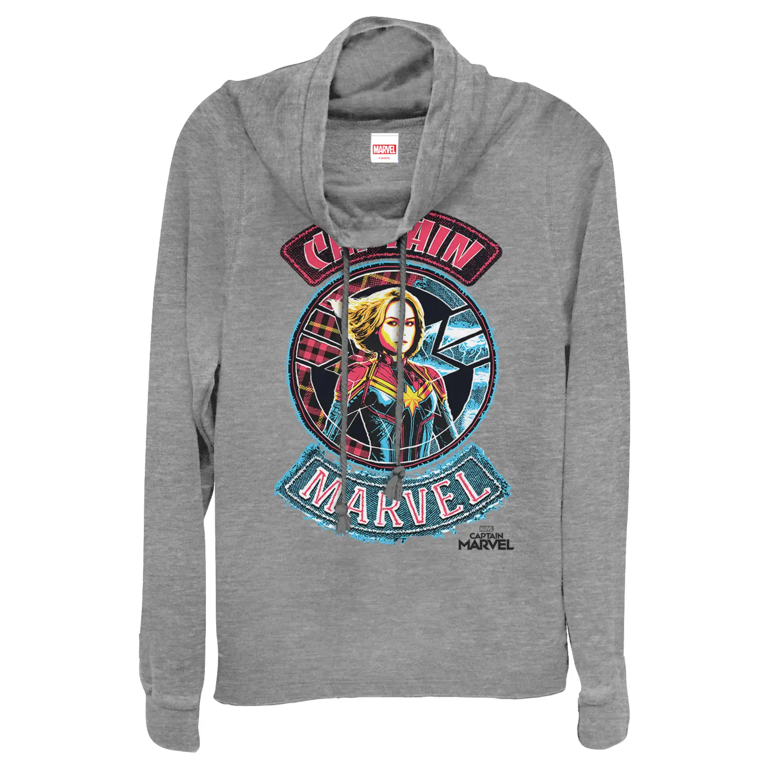 Juniors Womens Marvel Captain Marvel Hero Patch Cowl Neck Sweatshirt