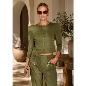 Women's Sienna Military Jacket - Long-Sleeve Lady Tops Coat with Puff Sleeves, Button Closure, Fitted Twist Design, Elegant Casual Outerwear for Versatile Outfits Inspo Clothes