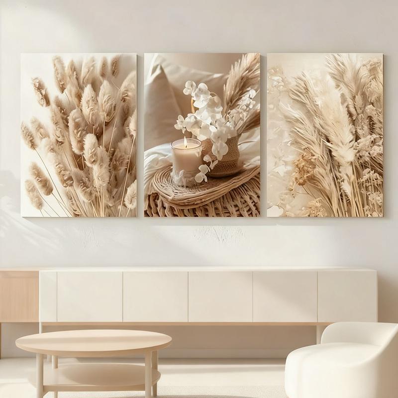 3pcs Wooden Frame Flower Landscape Wall Art Canvas Print Bohemian Poster Nordic Modern Home Decor, Mdf Material, Made in China