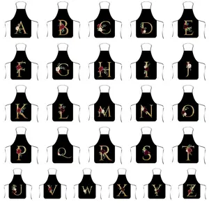 Women's Floral Letter Print Polyester Apron, Durable Thickened Kitchen Apron with Elegant Rose Design, Perfect for Home Cooking Use, Kitchen Cooking Aprons