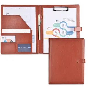 KINGFOM Professional Business Padfolio Clipboard Folder Portfolio, PU Leather Clipboard Organizer with Cover for Legal Pad Holder, Letter Size Resume/Document Portfolio Folder for Men Women Brown