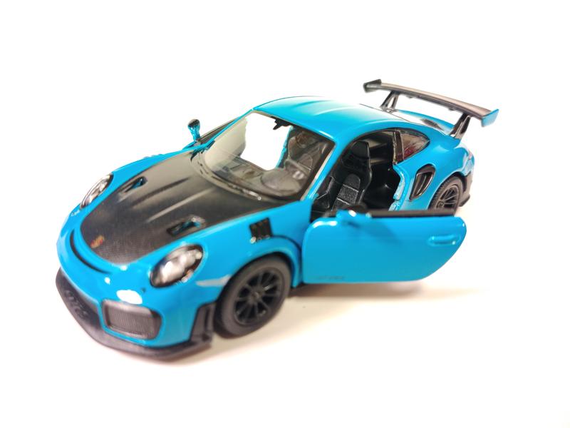 KINSMART 1:36 Scale 5" Porsche 911 GT2 RS Die Cast Model Car Blue with Openable Doors & Pull Back Action Officially Licensed Product