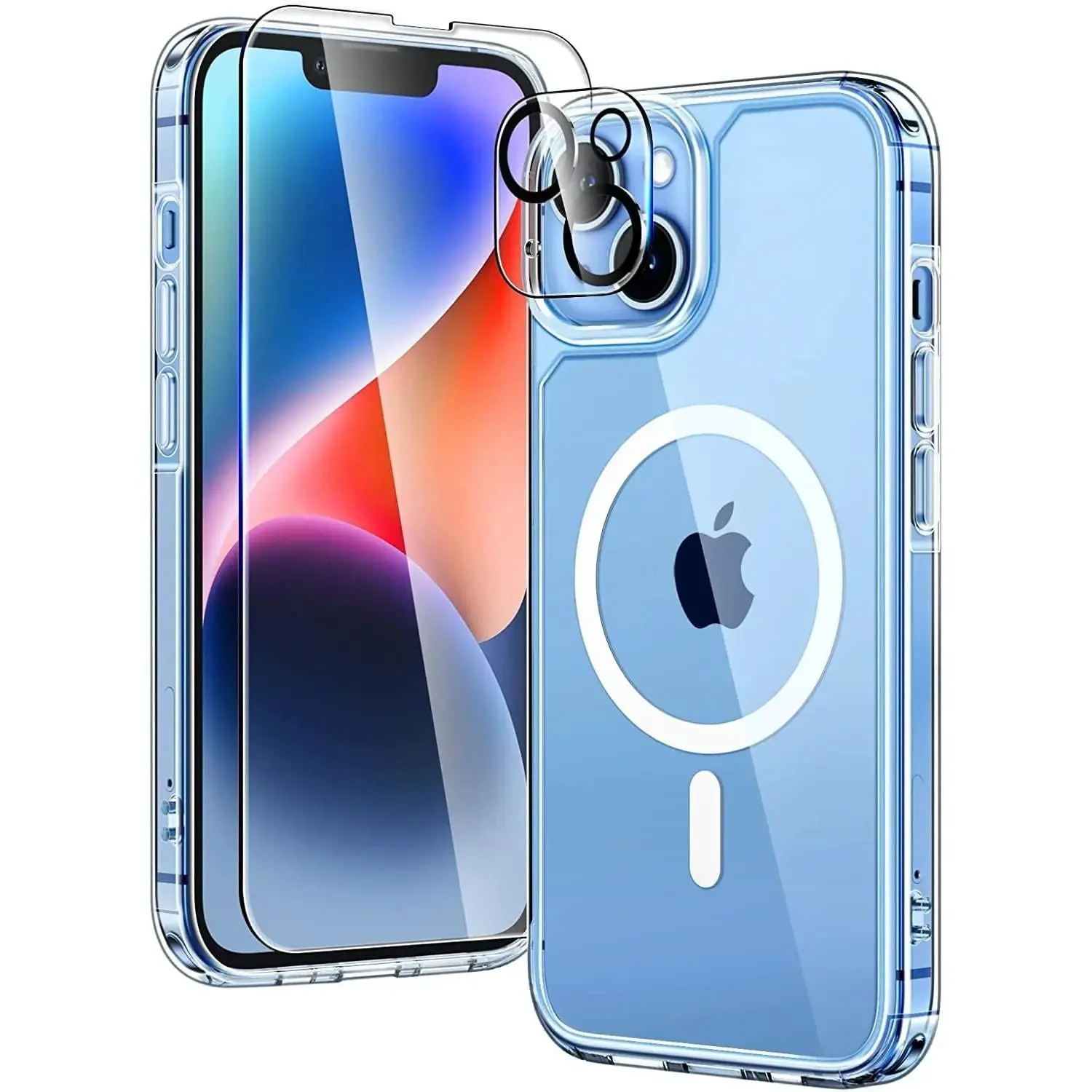 Entronix Case Magnetic Clear Case Designed for iPhone 13 with 1 Tempered and Camera Lens, Shockproof Transparent Crystal Cover Protection Protective