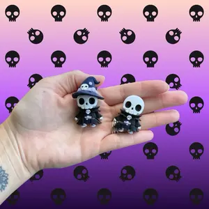 Chibi Skeleton Witch Fidget Toys - Kawaii Halloween Decor - 3D Printed Gothic Cuties -Halloween Desk Buddy - Bone Witch Fidget