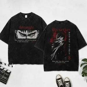 Berserker Washed Anime T Shirt, Vintage Acid Wash Manga Tee, Dark Japanese Streetwear Shirt