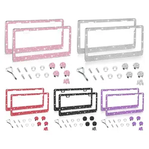 Sparkling Diamond License Plate Frame, Stainless Steel Car Accessories, Universal Fit for Us Canada Mexico, Fashionable Car Decorations