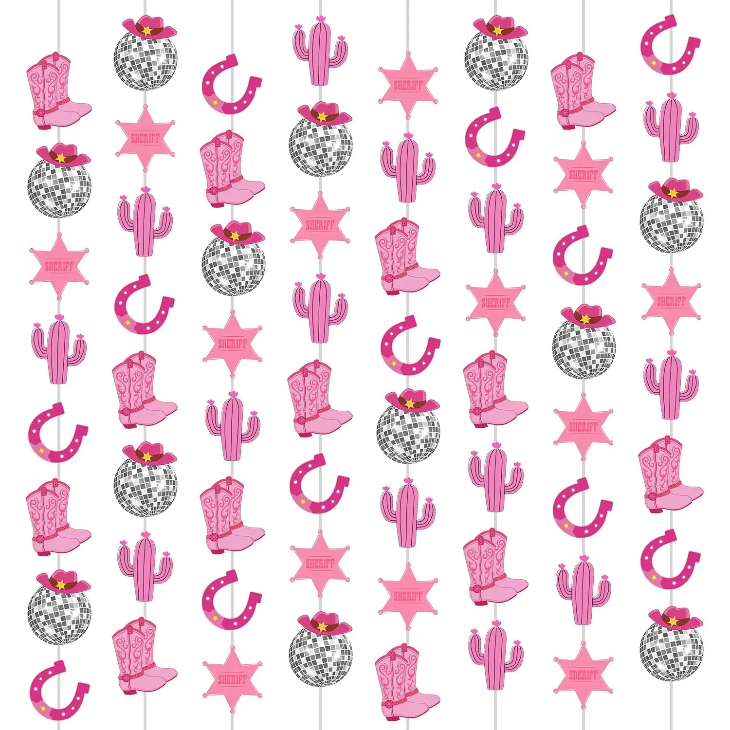 Cowgirl Disco Multiple-Piece Banner Set - Hot Pink Festive Backdrops, Glam Hangable Party Decorations Ideas for Last Rodeo Celebrations, Western-Themed Birthday Party Decor, Cowboy Shapes