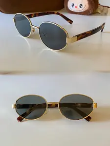 Vintage Oval Sunglasses for Women Men, Retro Gold Metal Frame UV400 Shades, Old Money Style Eyewear