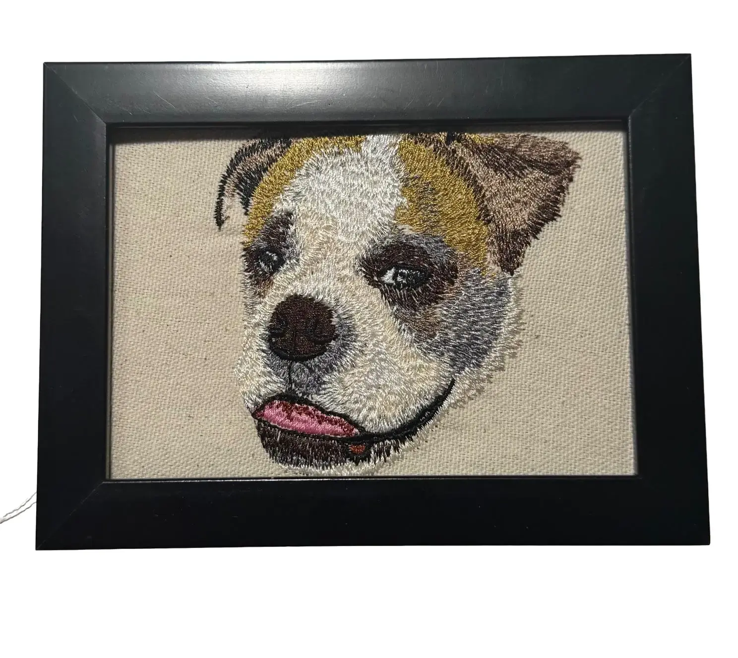 Framed American Bully Bulldog Machine-Embroidered Canvas Print Plaque - Framed Art for Bedroom, Multifunctional Indoor Wall Decor & Tabletop Home Office Sign, Other Canine Breeds & Designs Available