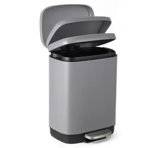 12L (3.2Gal) Stainless Steel Trash Can, Gray Kitchen Bin with Soft-Close Lid, Fingerprint-Resistant Finish, and Childproof Step Pedal